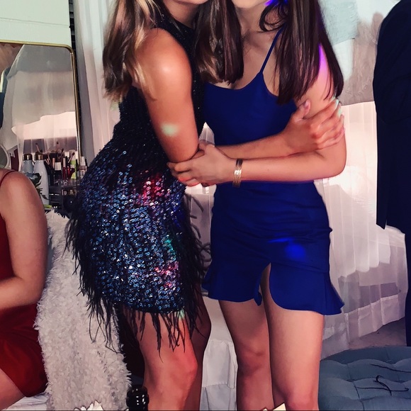 Parker Allegra Embellished Dress with Feather Hem - Picture 3 of 4